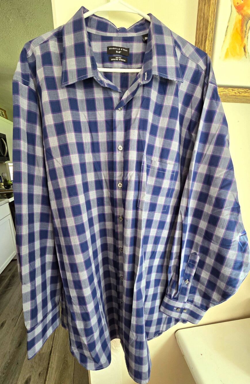 Shaquille O'Neal Men's Plaid Button-Up Shirt Long Sleeve Point Collar Big 1X